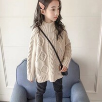 Girl Sweater Foreign Air Tide Card 2022 New Korean Version Thickened Jacket Children Great Child Loose Autumn Winter Knit Thick