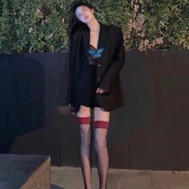 Red Side Black Silk Fashion 100 Hitch Sexy Collage of Pivot Over Knee-stocking Stockings Women Socks Black Silk