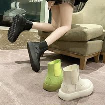 Color Martin boots female leather hair integrated snow ground boot thick bottom 2022 new genuine leather bright face plus suede candy color short boots