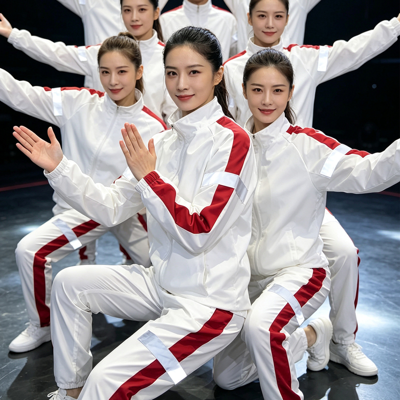 White Sports Dance Costumes, Stage Performance Costumes, Radio Gymnastics, Aerobics, Sportswear Suits, Performance Costumes White Sports Dance Costumes, Stage Performance Costumes, Radio Gymnastics, Aerobics, Sportswear Suits, Performance Costumes