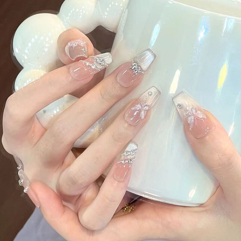 2026 New Style Wearable Nails Semi-Handmade High-End Nail Art Elegant Butterfly Nail Stickers Brightening Cat Eye Pure Desire Style Fairy