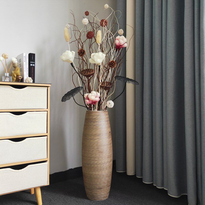 Living room dry flowers, dry branches, decorative flowers, ceramic floor-to-ceiling porch, home vase, flower arrangement, leaf vein flower set, large ornament