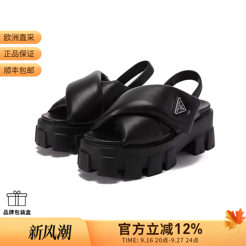 [Premium Selection] Prada Women's Thick-Soled Chunky Heel Padded Sandals 1X123N 2Dl8 F 055