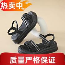 Camel with skirt stunning sandals for women 2024 new summer outer wear for pregnant women small size 34 thick sole black Rome