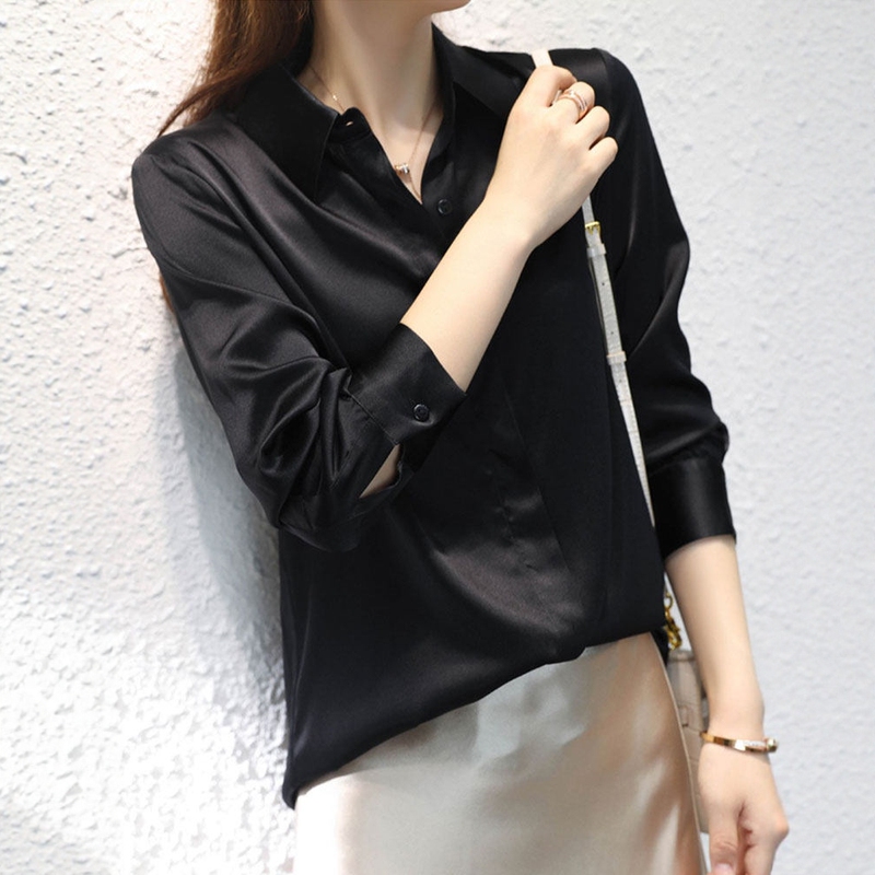 Black Silk Mulberry Silk Acetate Satin Shirt for Women 2026 New Niche Fashion High-End Elegant Long-Sleeve Blouse