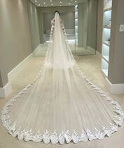White Ivory 4 Meters Long Full Edge Lace Wedding Veil One La