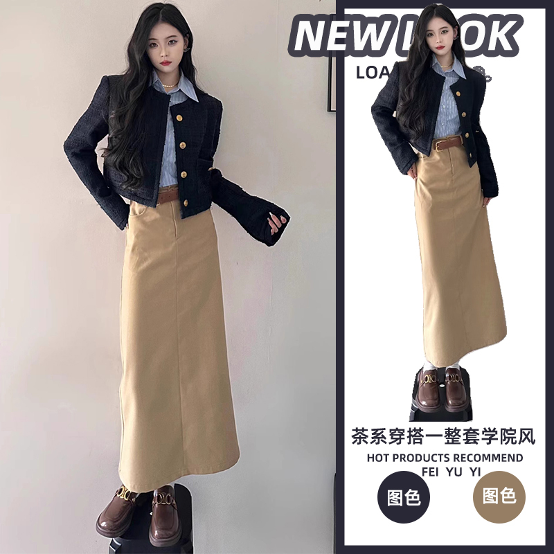 Salt-Style Light Mature Tea-Style Outfit, Korean Drama-Inspired Chanel Academy Style Three-Piece Set, Long Skirt for Women, Autumn and Winter, Rich Girl Style