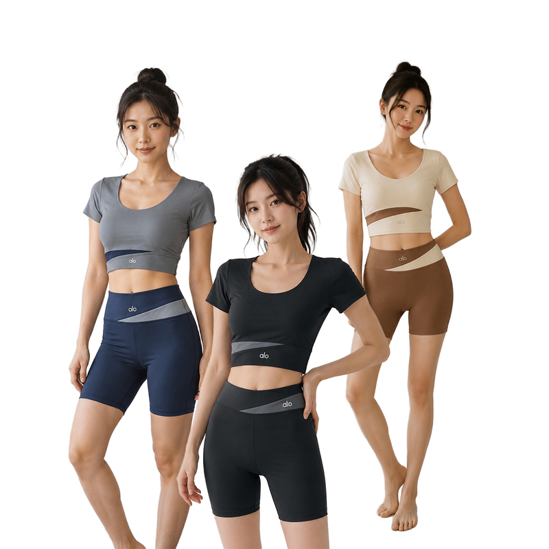 Aluo Al Sports Bra Set Women's Short-Sleeved Shorts Yoga Fitness Wear Comfortable with Chest Pads Sports Breathable Wear Aluo Al Sports Bra Set Women's Short-Sleeved Shorts Yoga Fitness Wear Comfortable with Chest Pads Sports Breathable Wear