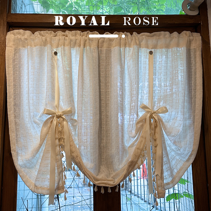 Vintage Japanese-Style Cotton and Linen Short Curtain, Cabinet Curtain, Half Curtain, Kitchen Partition Door Curtain, Pull-Up Small Window Curtain, No Drilling Required