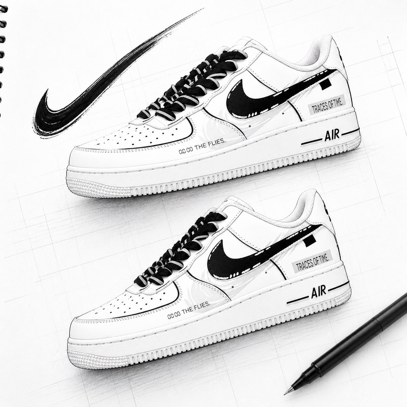 Nike Air Force 1 Graffiti Hand-Painted Sports Sneakers for Couples, Same Style for Men and Women, Black and White Nike Air Force 1 Graffiti Hand-Painted Sports Sneakers for Couples, Same Style for Men and Women, Black and White
