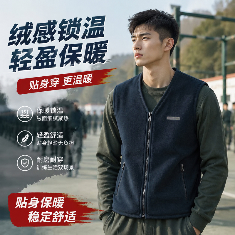Windproof and Warm Vest, Standard Style, Autumn and Winter Fleece Cardigan with Zipper, Sleeveless, Thickened, for Men