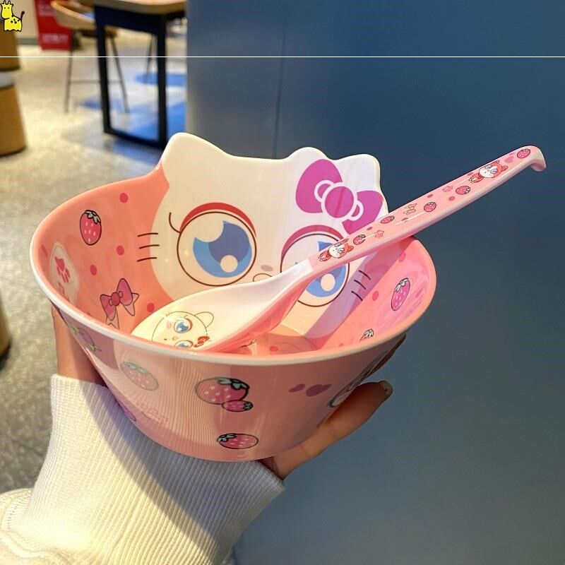 Plastic Bowl Cute Creative Girl Hearts Eat Meidenamine Anti-Fall Cartoon Children Salads Fruit Rice Spoon Cutlery
