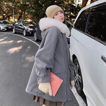 Pregnant womens winter velvet thickened outerwear womens outerwear winter clothing high-end small people late pregnancy large size parka cotton clothing