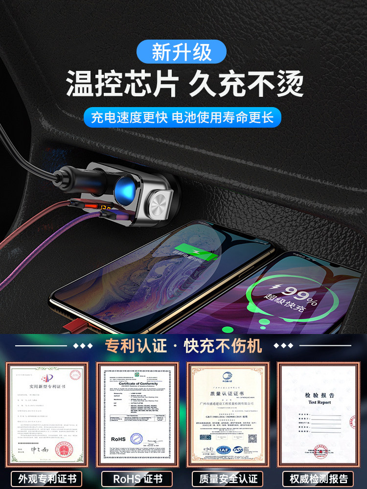 Oshur 120W Car Charger with Digital Display, Dual Cigarette Lighter Adapter for Trucks, Universal Super Fast Charging