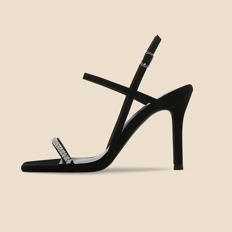 White and Black Rhinestone Semi-Precious Stone Sandals, Wedding Shoes, Genuine Leather, Single Strap, Stiletto High Heels, Women's Lace-Up Fashion Versatile Shoes White and Black Rhinestone Semi-Precious Stone Sandals, Wedding Shoes, Genuine Leather, Single Strap, Stiletto High Heels, Women's Lace-Up Fashion Versatile Shoes