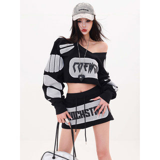 Abwlr Functional Athlete - Original American Style Spicy Girl Off-Shoulder Long Sleeve Sweatshirt Women's Autumn and Winter New Half Skirt Two-Piece Set