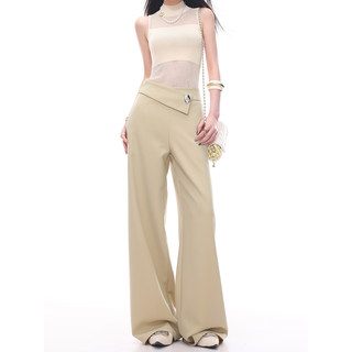 Abwlr Quiet Luxury Star - Original Early Spring Straight Wide-Leg Pants for Women in Khaki, Slimming and Hip-Covering with Draped Effect, Casual Pants
