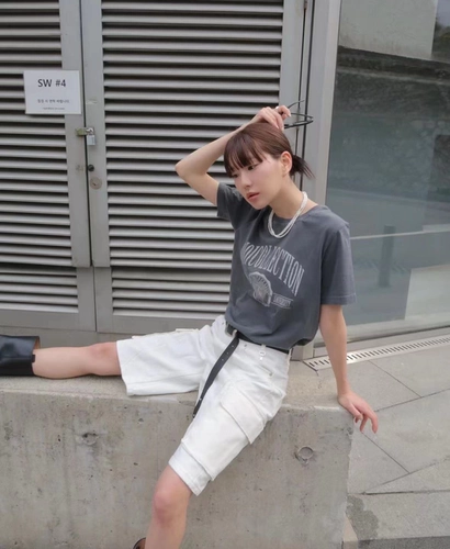 Корейский подлинный oioi1042610 хлопок 100 мужской и женский и тот же ретро -короткий топ