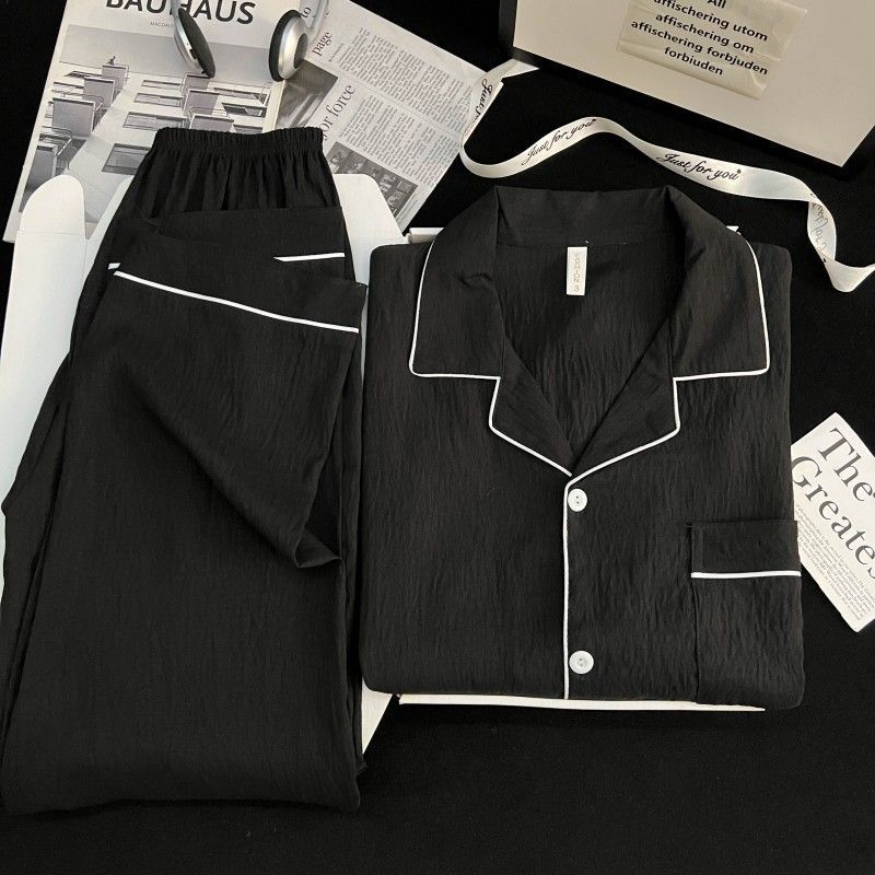 Men's Pajamas 2026 New Spring Pure Cotton Cloud Yarn Long-Sleeved Black High-End Outerwear Home Wear Summer Set
