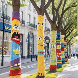 Suéter de árbol grande de celebridades de internet, suéter de árbol grande escénico callejero tejido, vestido sinuoso de lana de árbol de celebridades de internet al aire libre