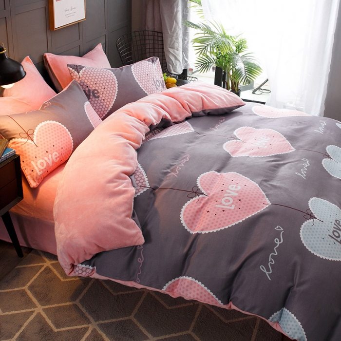 Thickened milk fleece flannelette four piece set