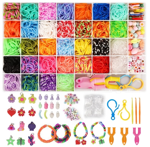 2500 Pieces of 40-Grids Rainbow Weaving Tool DIY Colorful Rubber Bands for Children's Educational Weaving Bracelets