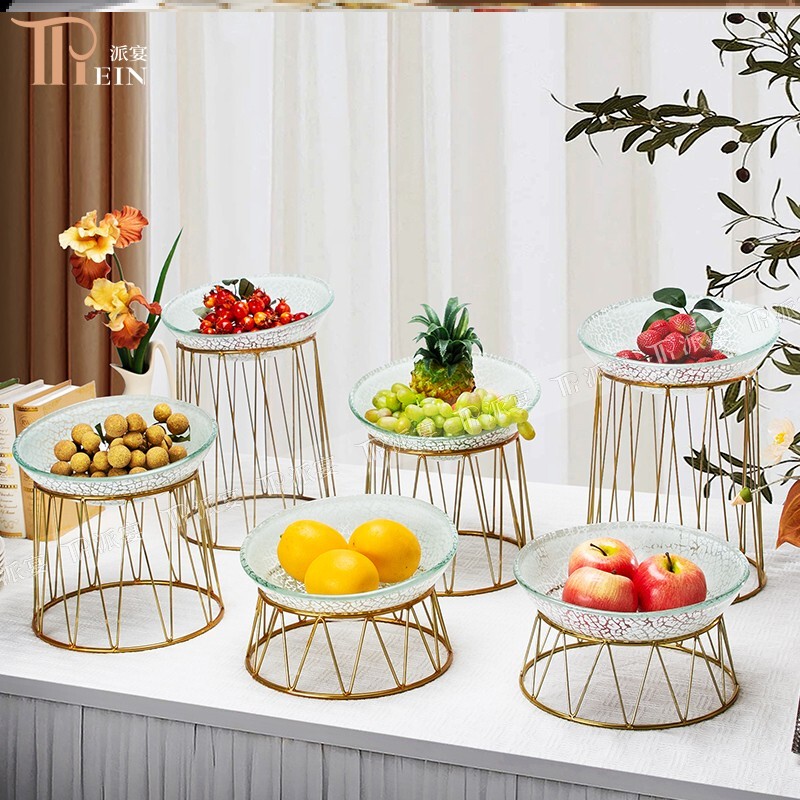 Hotel Buffet Cold Meal Tea Break Display Table Golden Fruit Plate Salad Cold Dish Bowl Dessert Table Display Stand High-End