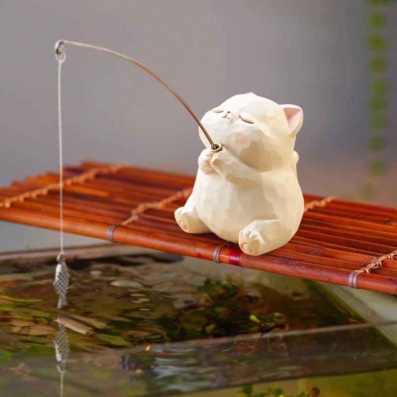 クリエイティブな猫釣り装飾品中庭の生態学的な古代の水槽の造園エッジ生態学的な魚の池の造園草の水槽の装飾