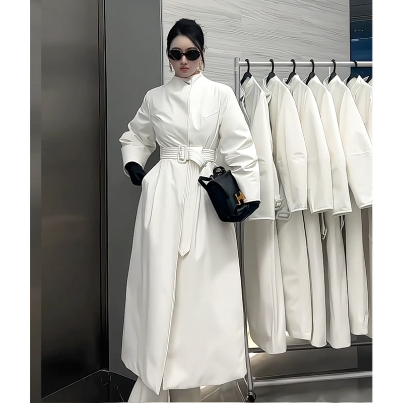White Trench Coat down Jacket for Women, French Style, Elegant and Stylish Design, Tie-Waist, Slimming, Warm, White Duck down Coat White Trench Coat down Jacket for Women, French Style, Elegant and Stylish Design, Tie-Waist, Slimming, Warm, White Duck down Coat
