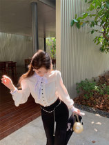 Advanced Sensation Letter Lacing Short shirt woman 2022 spring and summer new sweet temperament commuter long sleeve white shirt