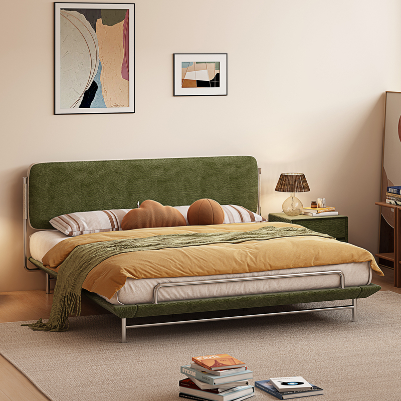 Bauhaus Style Fabric Bed, Antique Style Double Bed, Ultra-Thin Headboard Bed, Small Apartment Bed, Guest Room Bed, Full-Size Bed, Children's Bed Bauhaus Style Fabric Bed, Antique Style Double Bed, Ultra-Thin Headboard Bed, Small Apartment Bed, Guest Room Bed, Full-Size Bed, Children's Bed