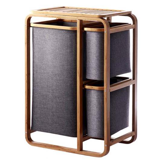 Bathroom Fabric Multifunctional Laundry Basket, Dirty Clothes Storage Bin, Large Bedroom Laundry Hamper, Bamboo Wood Storage Rack, Ins Style