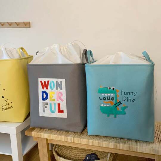 Thickened Children's Toy Storage Basket with Drawstring Canvas Storage Bag for Clothes, Dirty Clothes Basket, Cartoon Dirty Clothes Bucket