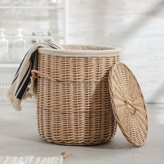 Artlyly Natural Wicker Woven Round Laundry Basket with Lid, Large Breathable Clothing Storage Basket