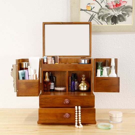 Cosmetic Storage Box Artifact Desktop Storage Rack Solid Wood High-End Skin Care Products Lipstick Popular Dressing Table Jewelry Box