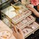 Vintage Glass Jewelry Storage Box Dustproof Style with Gold Edge for Organizing Earrings, Rings, and Jewelry Accessories
