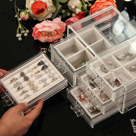 Large-Capacity Jewelry Box for Earrings, Ear Studs, Rings, Necklaces, Watches, and Accessories Storage Organizer, Simple Dust-Proof Design