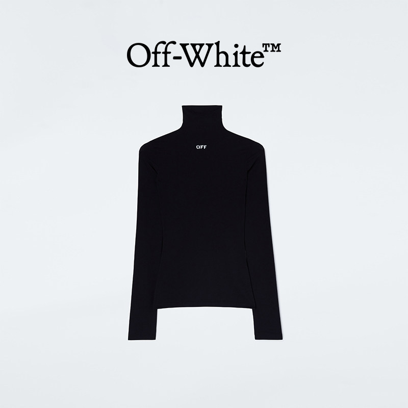 OFF-WHITE Women's Black Classic OFF Logo Long Sleeve Fitted Turtleneck T-Shirt