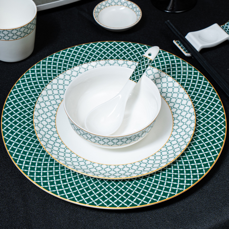 High-End Hotel Table Setting Luxury Club Restaurant Hotel Private Room Special Bone China Ceramic Bowl Plate Spoon Tableware Set