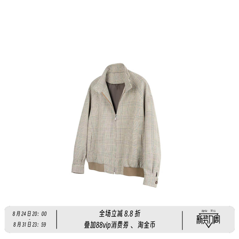 New Decay "Prince of Wales" Houndstooth Harrington Jacket Casual Short Wide Coat for Men and Women
