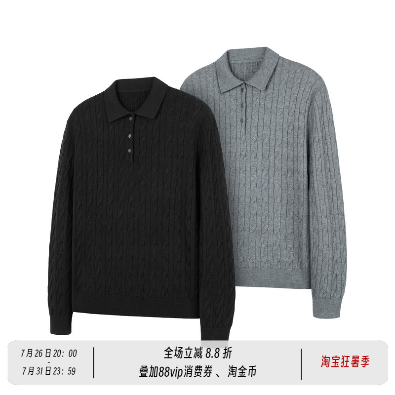 New Decay Basic Twisted Button Polo Collar Pullover Knitted Sweater Casual Top for Men and Women