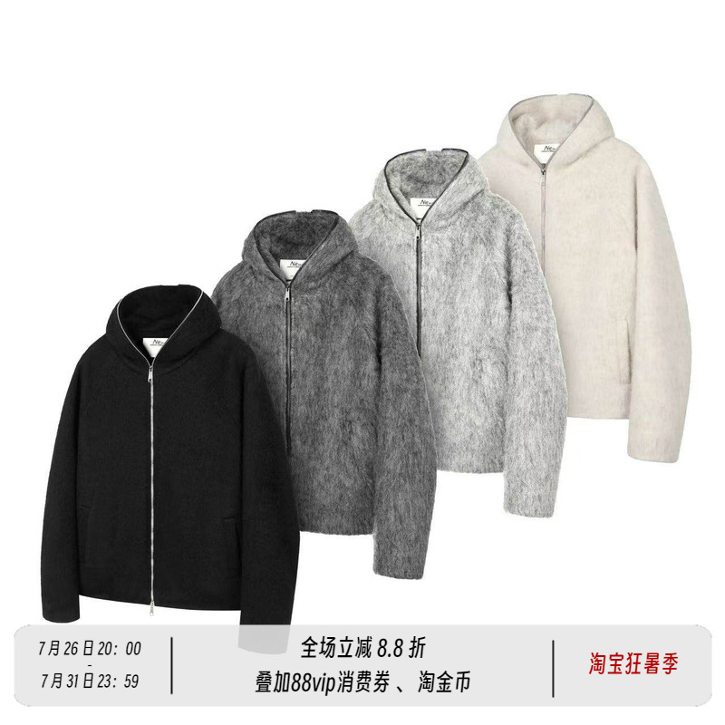 New Decay 23Fw Wool Blend Full-Zip Hooded Mohair Sweater Jacket Atmospheric Autumn and Winter Coat