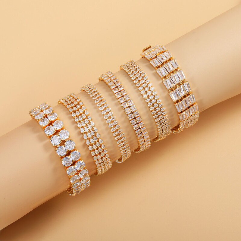 European and American Fashion Exquisite and Elegant Bracelet Jewelry, Copper Gold-Plated Double-Row Diamond Women's Bracelet, Gift for Girlfriend or Best Friend European and American Fashion Exquisite and Elegant Bracelet Jewelry, Copper Gold-Plated Double-Row Diamond Women's Bracelet, Gift for Girlfriend or Best Friend