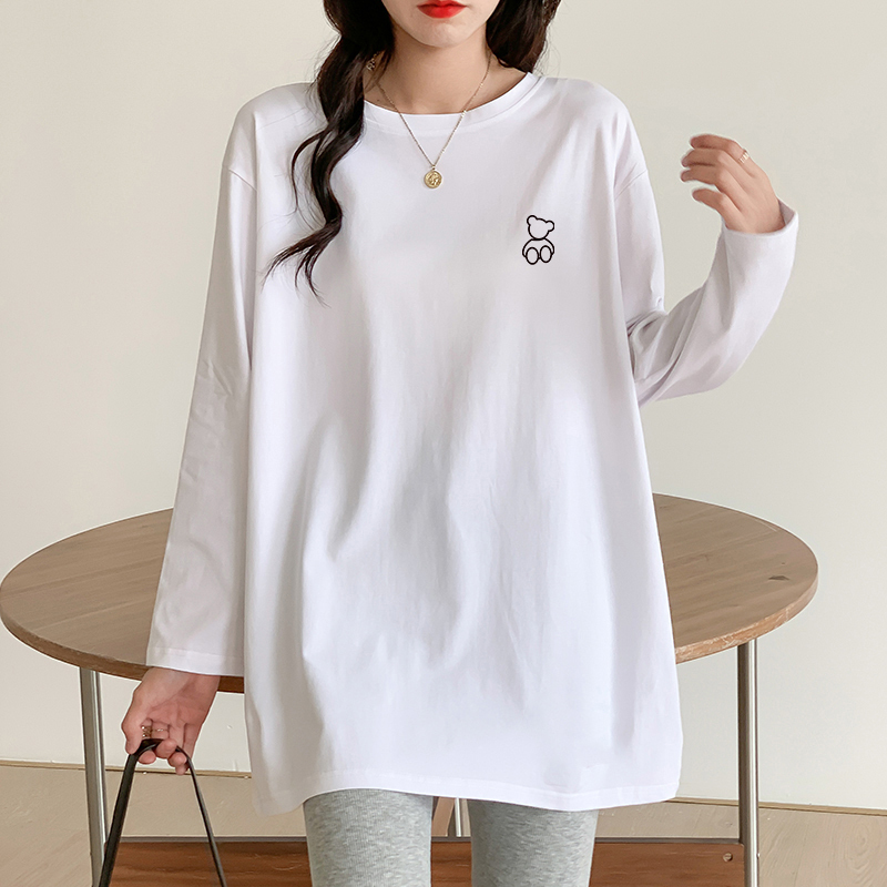 Pure Cotton Long-Sleeved T-Shirt for Women, White Base Layer Shirt, Women's Inner Wear, New Loose Mid-Length Thin Top for Spring and Autumn