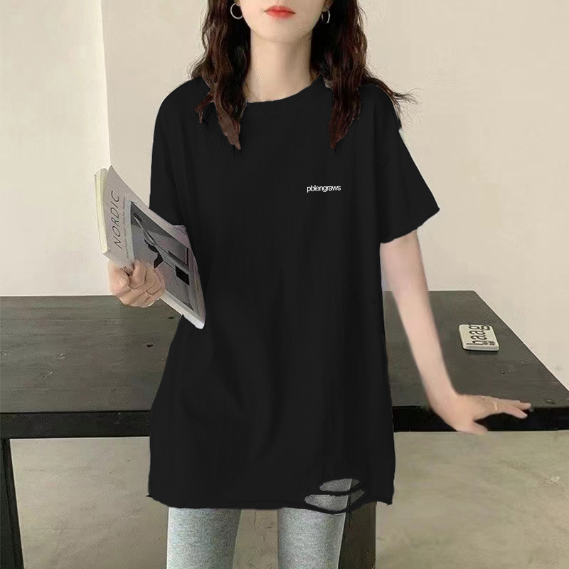 Black T-Shirt for Women 2024 Summer New Style, Stylish Loose Design, Niche Top, Pure Cotton, Simple Short-Sleeved Shirt