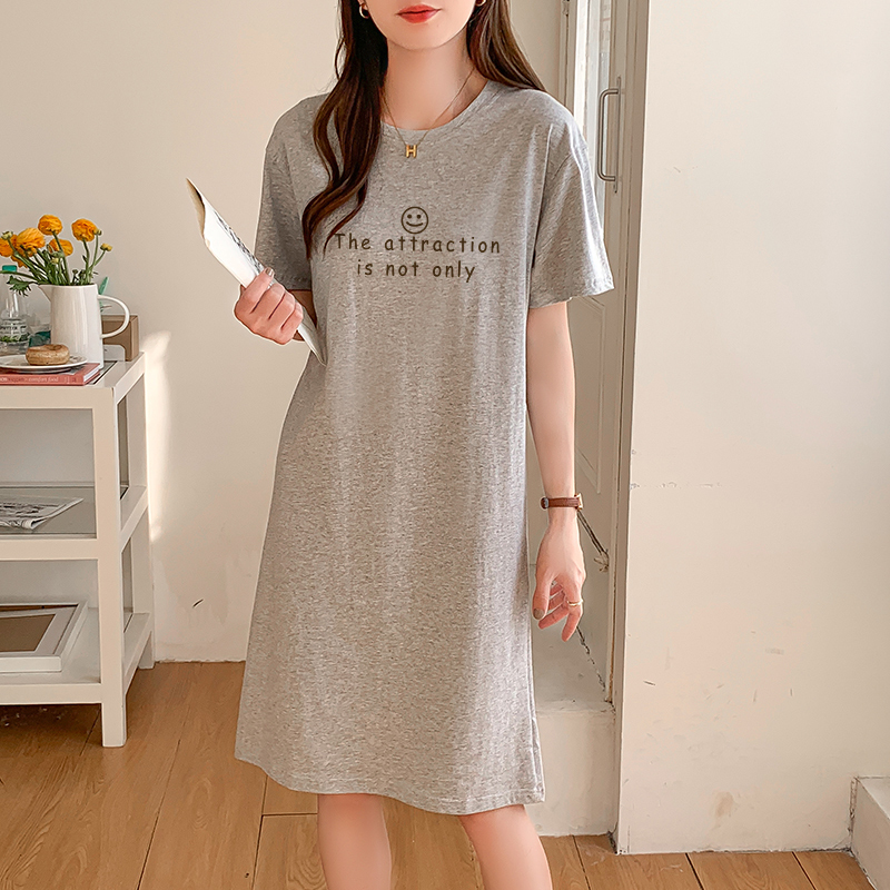 Large Size 2024 Summer New Pure Cotton Short-Sleeved T-Shirt Long Dress for Women, Loose Fit, Plus Size, Mid-Length Over-The-Knee Dress for Chubby Girls