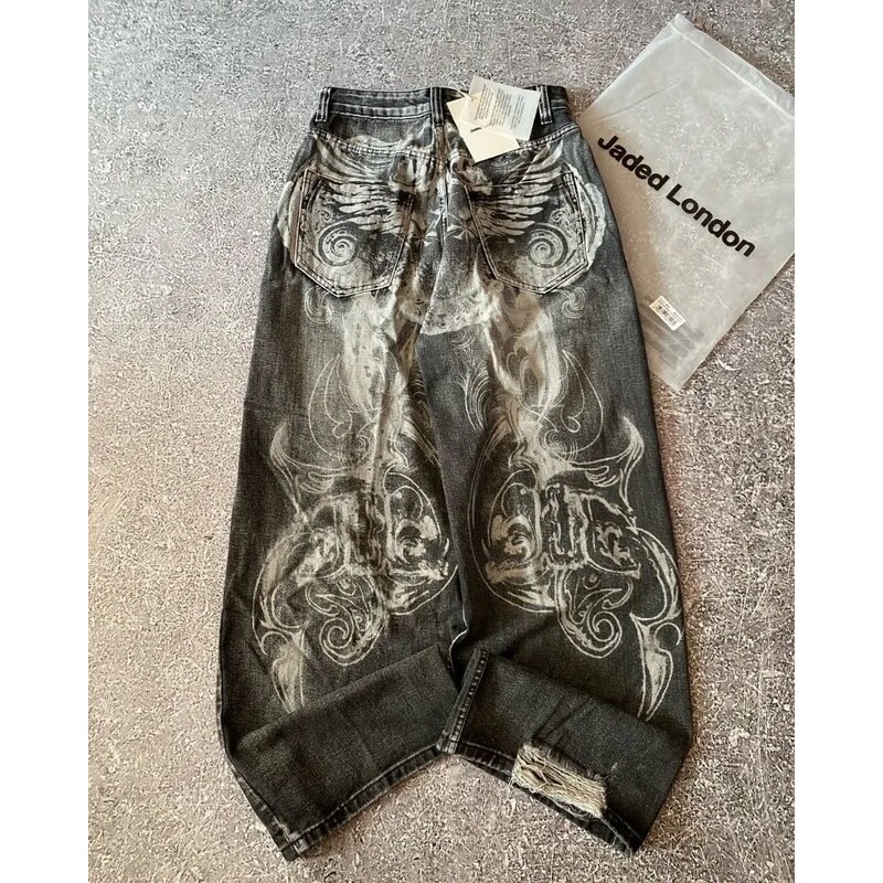Y2K American New Hole Oversized Printing Washed Old Casual J Y2K American New Hole Oversized Printing Washed Old Casual J