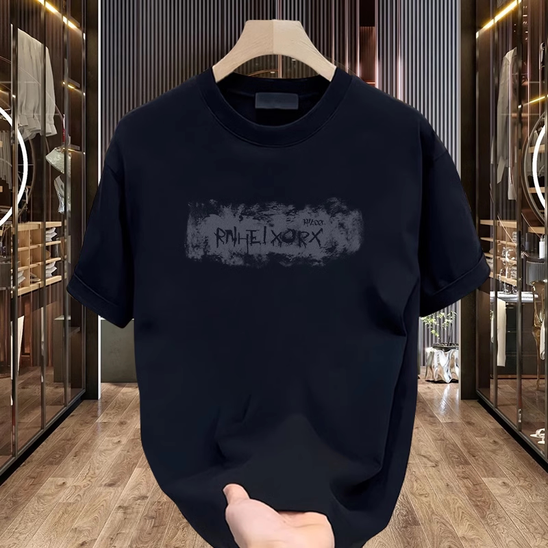 2026 Summer New Short-Sleeved T-Shirt for Men, Trendy Printed Inner Layering Shirt, Hong Kong Style Boys' Pure Cotton Round Neck Top