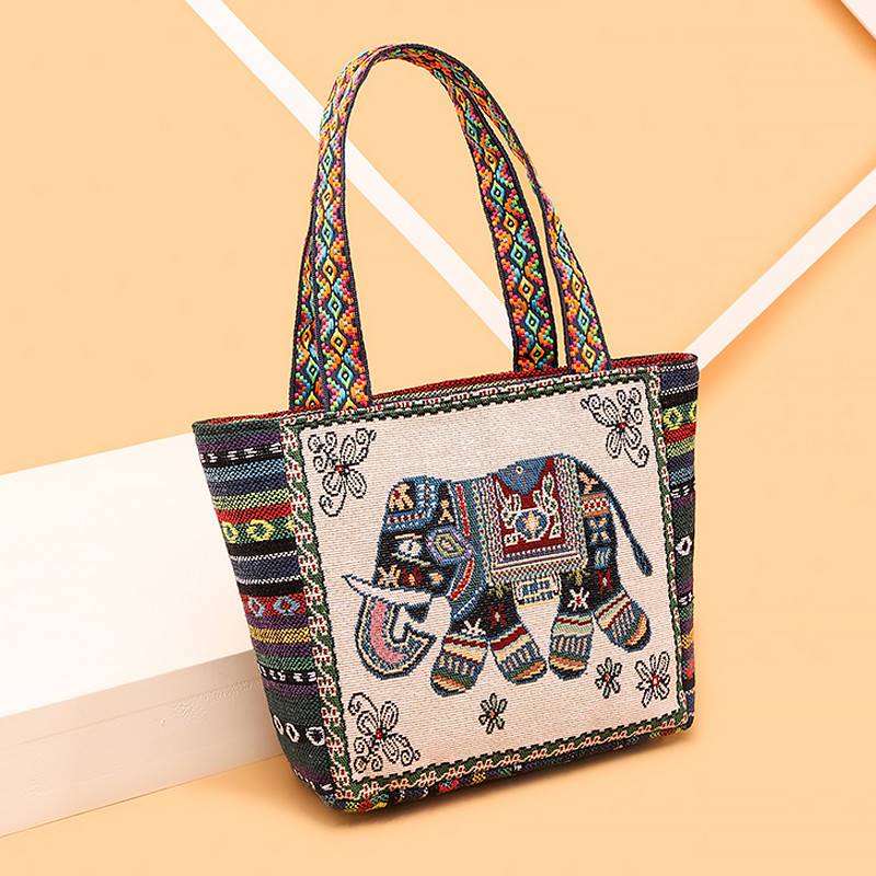 Yunnan Travel Ethnic Style Single-Shoulder Tote Bag Dai Ethnic Xishuangbanna Photo Vacation Canvas Holiday Yunnan Travel Ethnic Style Single-Shoulder Tote Bag Dai Ethnic Xishuangbanna Photo Vacation Canvas Holiday