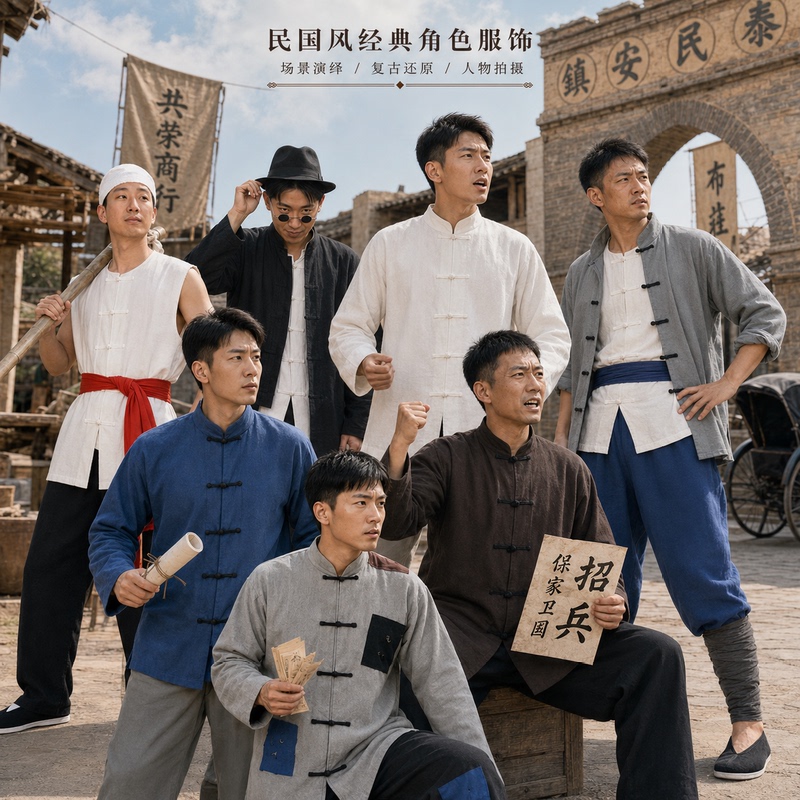 Republic of China Performance Costumes, Farmer Clothing, Commoner Clothes, Ancient Costumes, Rural Mandarin Jacket, Patched Clothing, Villager Cotton and Linen Coarse Cloth